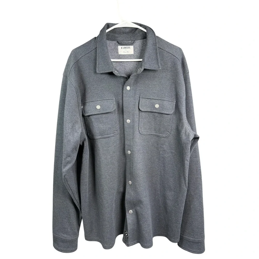 Linksoul Jacket Mens XL Gray Shirt Jacket Snap Front Overshirt - Picture 2 of 7